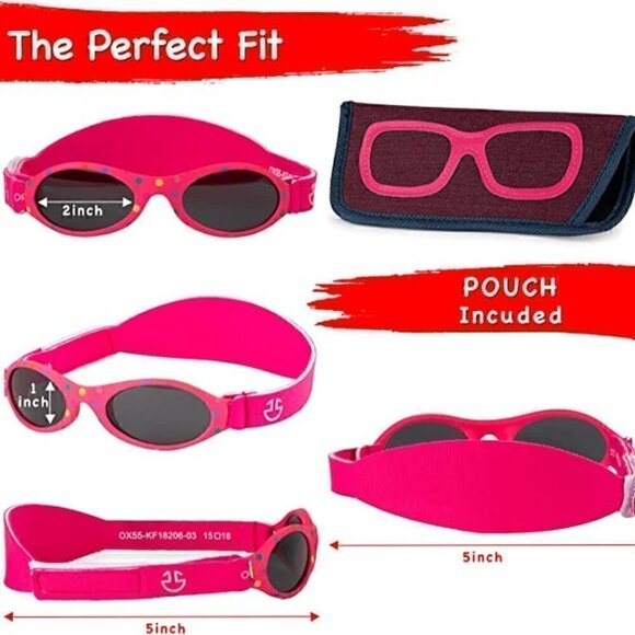 Pink Baby Sunglasses W/Strap For Girls With Purple Case UV400 - Picture 3 of 7